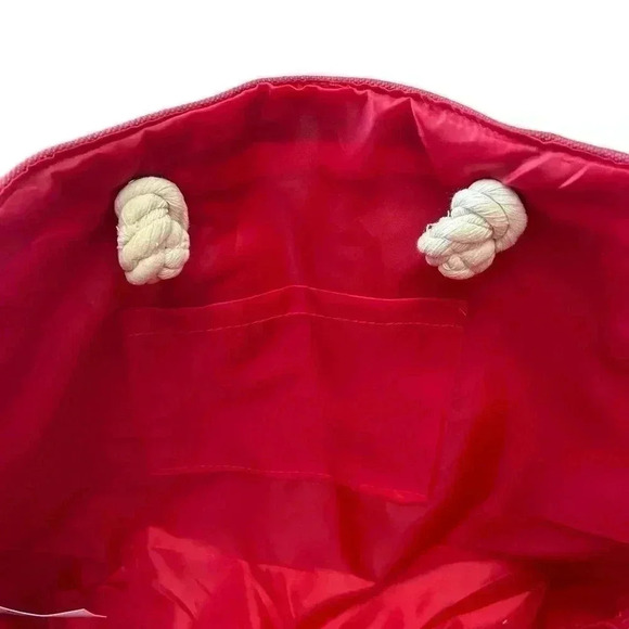 Oversized Canvas Tote Bag Rope Handle Beach Travel Carryall Red Cream Stripes - Picture 7 of 13